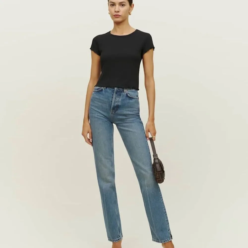 Reformation Women's XS Black Cropped Lowen Tee Short Sleeve Casual Top - Picture 11 of 11